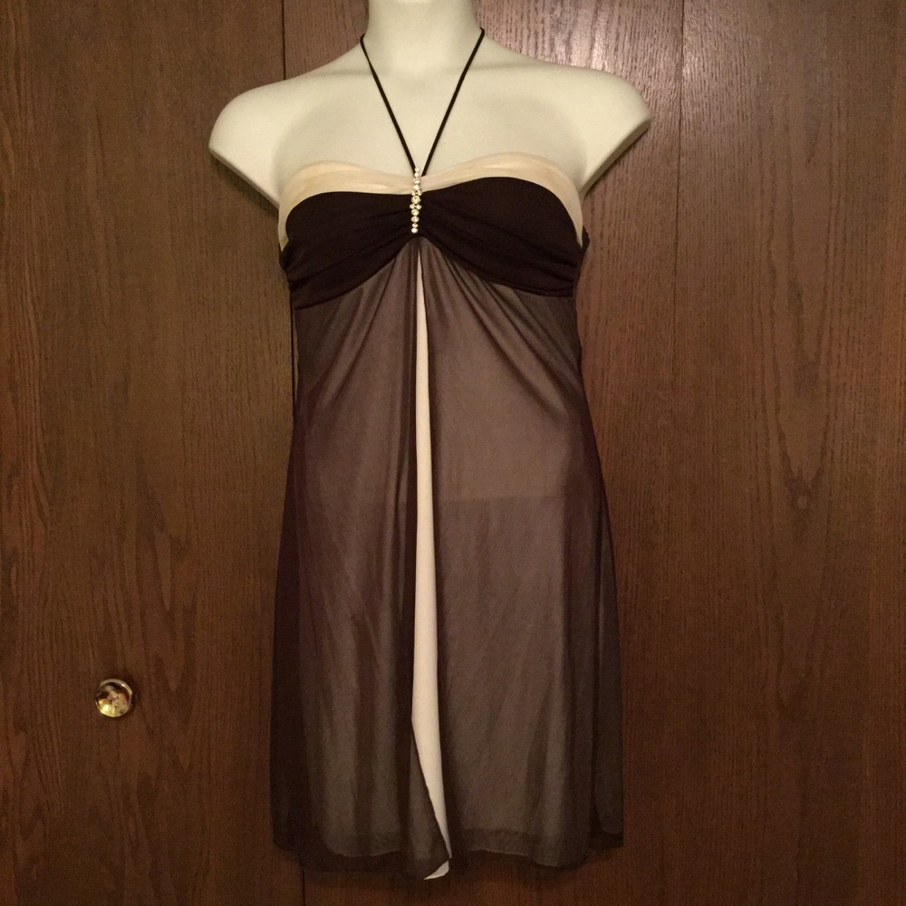 Taboo Brown Halter Dress with Bling Detail